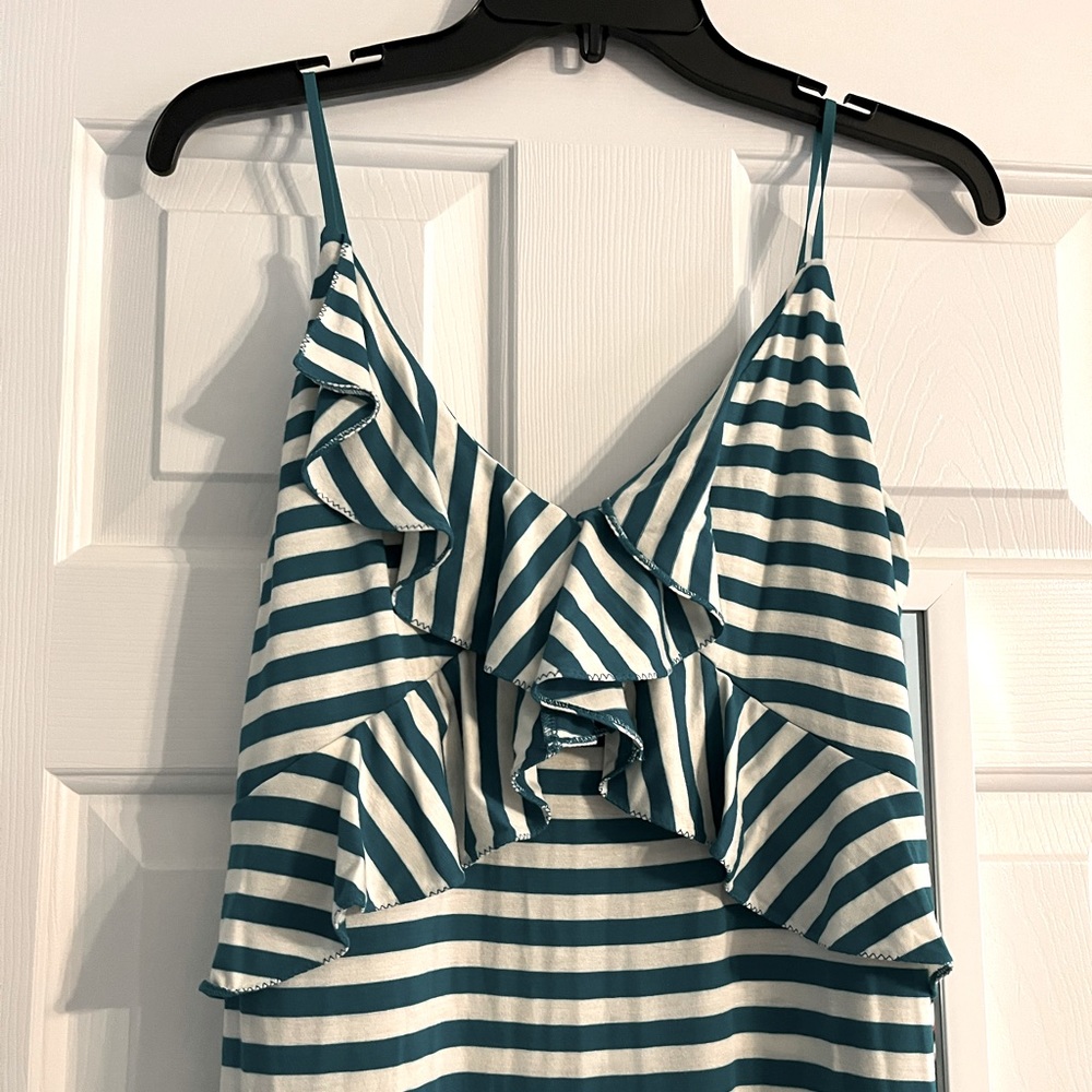 Green & White Stripe Peplum Maxi Dress Size L